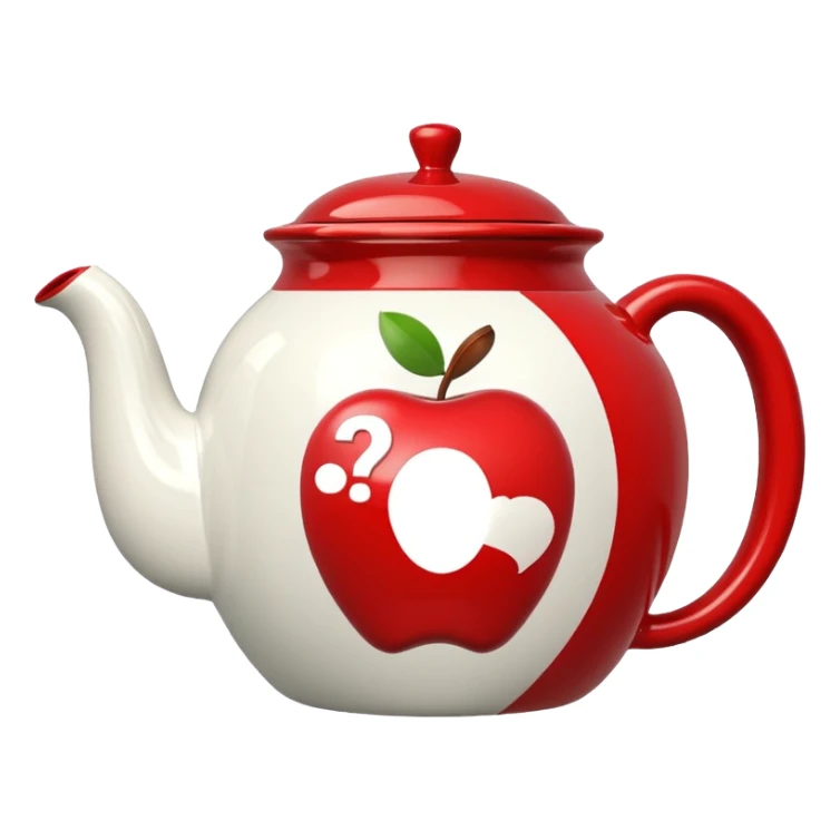 bright colored Apple emoji style teapot with large question mark sticker