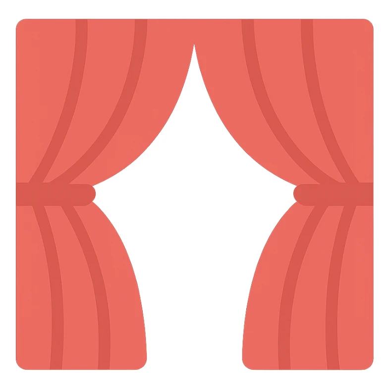 symmetrical red curtain, fully closed, both sides matching sticker