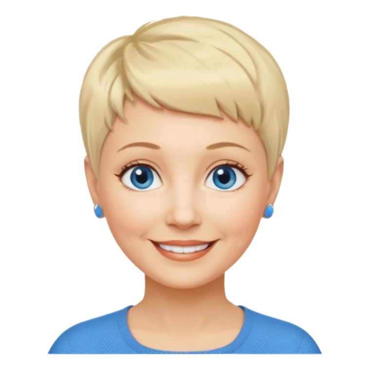 Mujer  60 años pelo rubio y pixie ojos azules cara redonda sticker