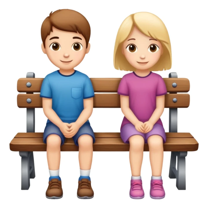 two children sitting together on a bench, happy and friendly sticker