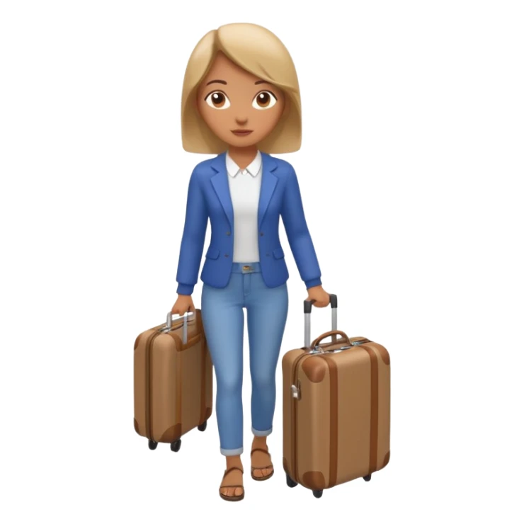 woman carrying a suitcase portrait, head and shoulders only, suitcase handle visible near shoulder, casual travel outfit, confident expression, travel vibe, 3D cartoon style, mobile game icon style, clean background, no text, no watermark sticker