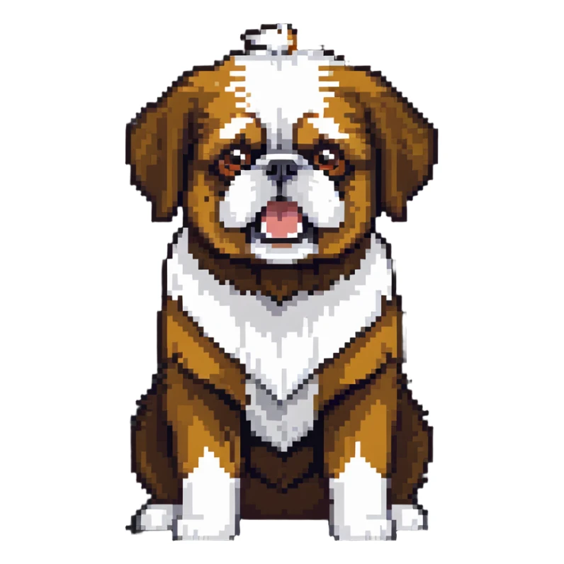 shih tzu dog with an angry expression, furrowed brows, small snout, long fur, tiny paws, growling sticker