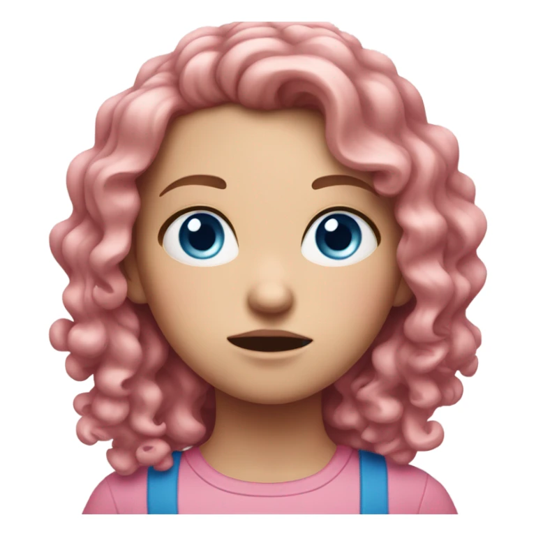 White girl with blue eyes and pink curly hair looking annoyed sticker