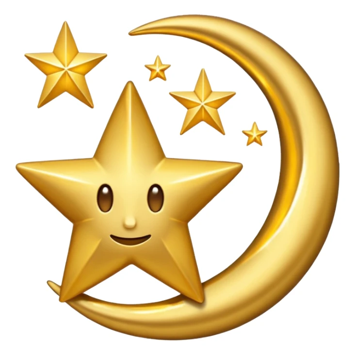 Star and Crescent emoji with black background and no face only star and crescent. sticker
