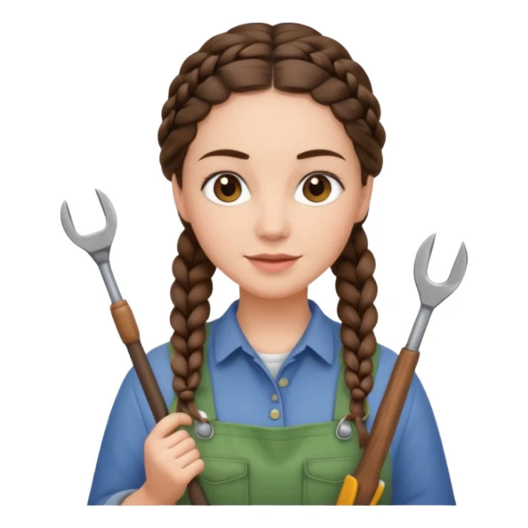 Brunette female gardener with braids holding tools sticker