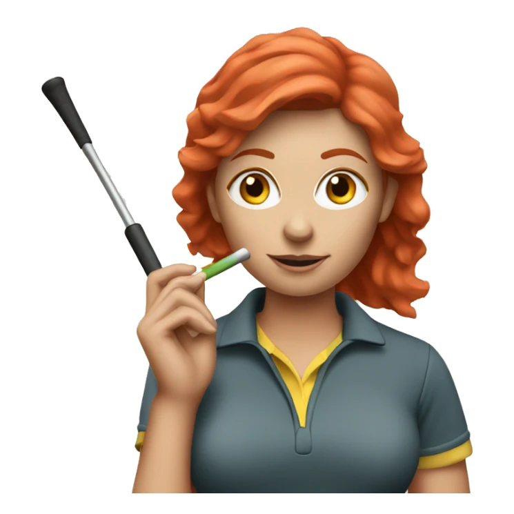 a female golf coach with red hair holding a whistle sticker