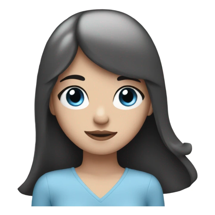 white girl with blue eyes, black hair, bangs, and hearts all around her sticker