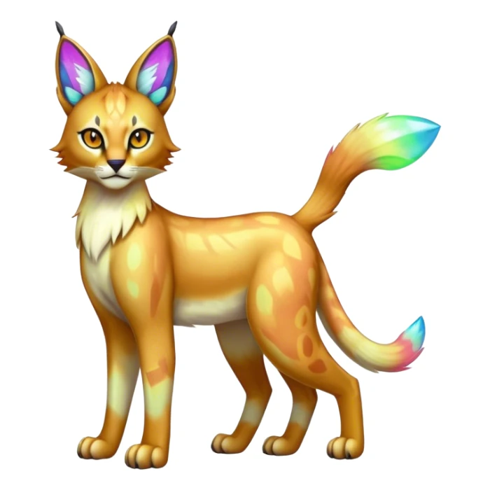 An iridescent colorful lynx-caracal-serval-fakemon-Digimon-creature-hybrid sticker