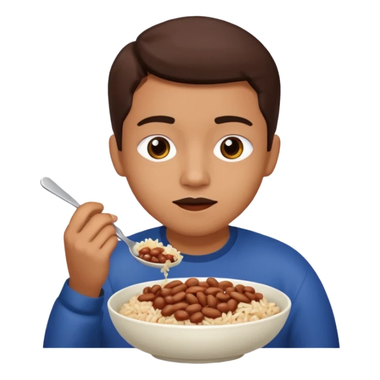 Create a person having lunch. Not a sandwich. Rice, beans and meat. sticker