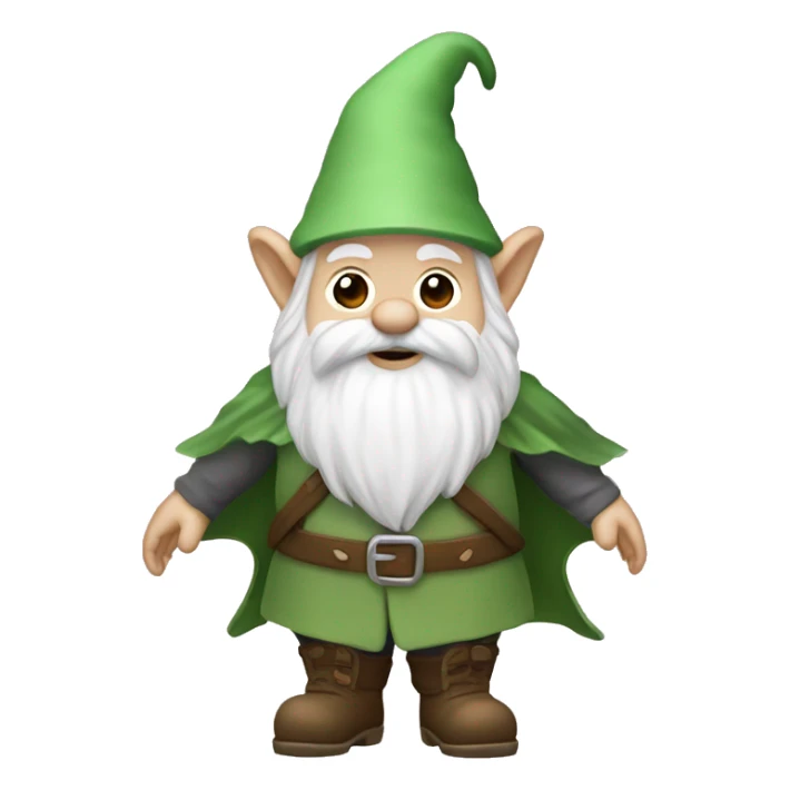 gnome with white sharp hat, white beard, white eyebrow, white mustag, green cape and pink net for catching butterflies sticker
