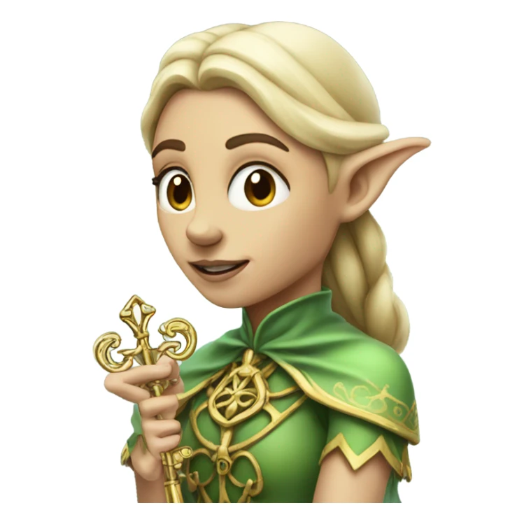 an elf woman login holding a big key sticker