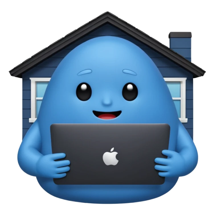 blob holding black macbook infront of home which is used in slack sticker