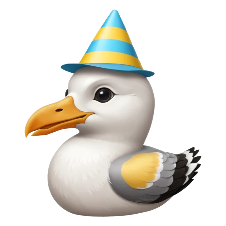 A seagull head with a party hat, without the body sticker