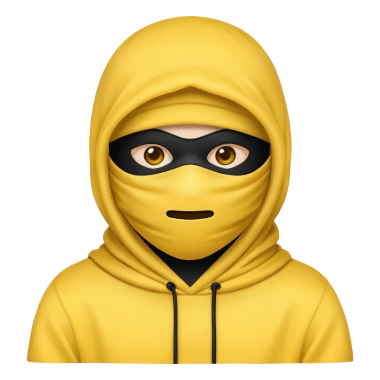 masked yellow emoji covering head and face / rap style like yeat kinda cloth covering head and face. rap style and minimalistic and mysterious sticker