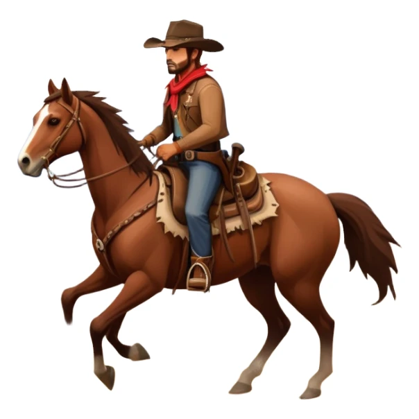 An icon representing an adventure game, inspired by Red Dead Redemption II. The design features a rugged cowboy riding a horse through a vast, open landscape with mountains, deserts, and wild animals. The atmosphere conveys exploration, action, and the thrill of the journey. Transparent background sticker