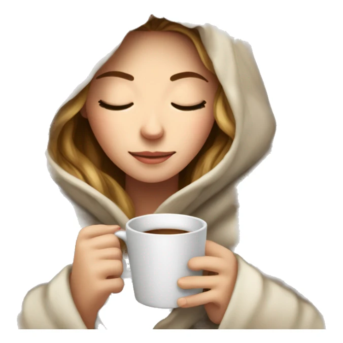 White girl inside a blanket sipping coffee eyes closed sticker