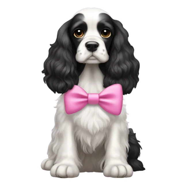 Black and white cocker spaniel wearing a pink bow sticker