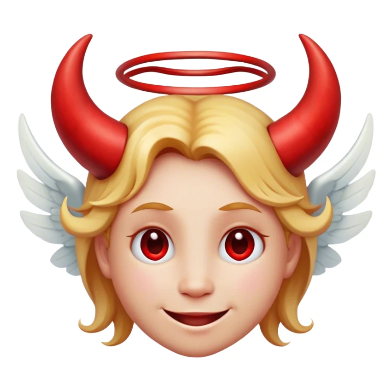 angel smiley with big red crooked halo and 2 red horns sticker