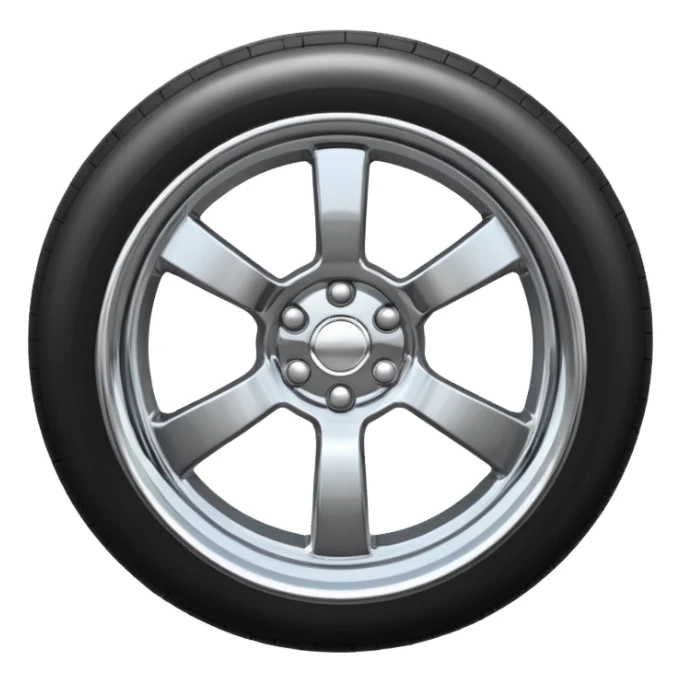 A chrome car wheel emoji, polished silver metal rim, smooth circular shape, minimal futuristic design, soft reflections, iOS emoji style, centered on white background, ultra clean look sticker