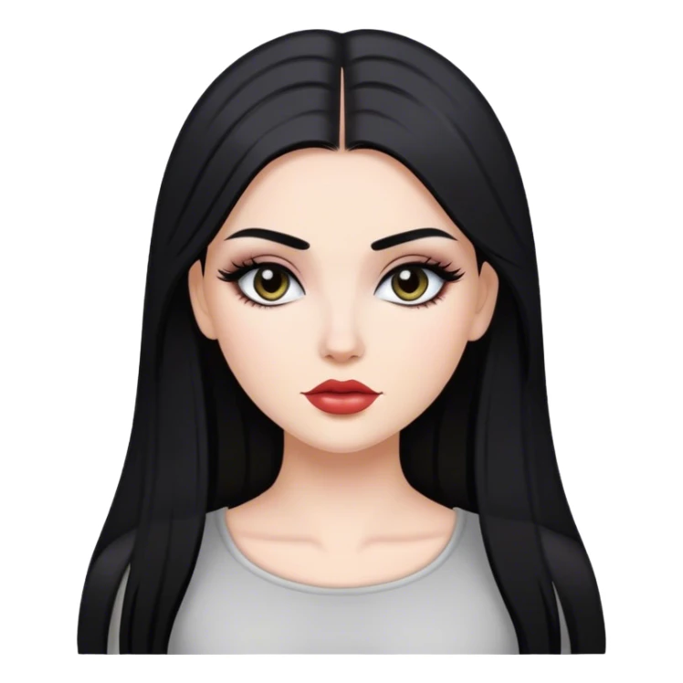 White girl with black straight hair and with makeu sticker