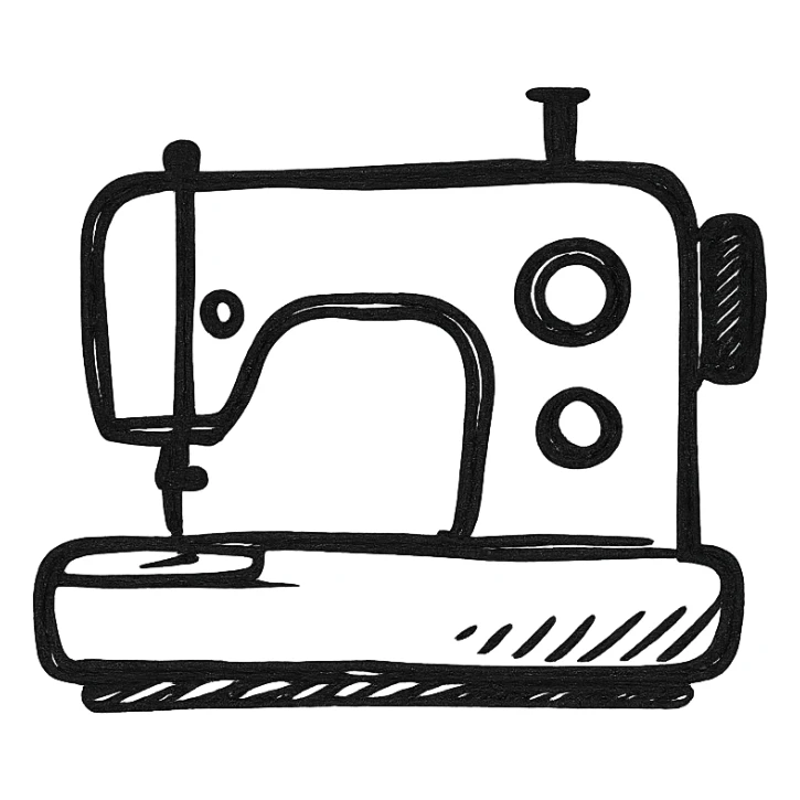 sewing machine, hand drawn black outline style, simple and clear lines sticker