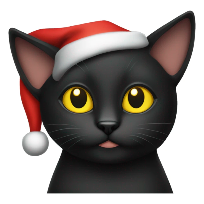 Black cat with yellow eyes wearing Santa hat sticker