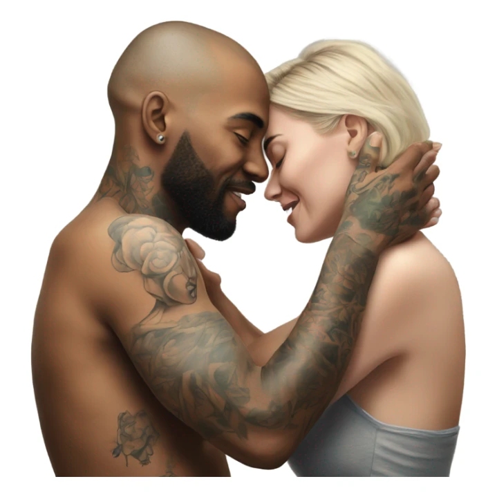 intimate moment between lovers, photo Realistic Couple with tattoos  sticker