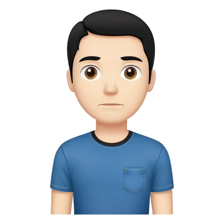 man with black hair, blue jeans, black t-shirt, neutral expression, facing forward sticker