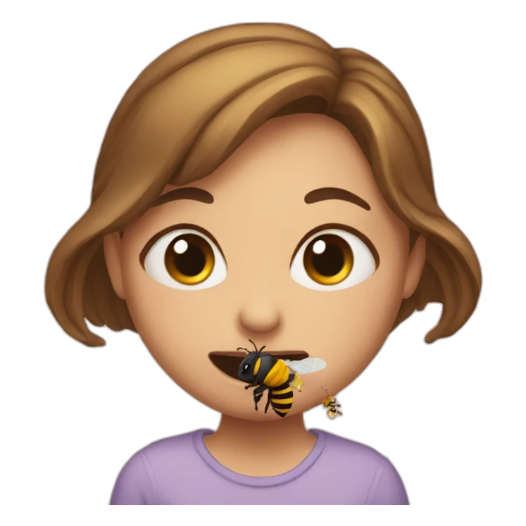 Annoying sister trying to eat a bee sticker