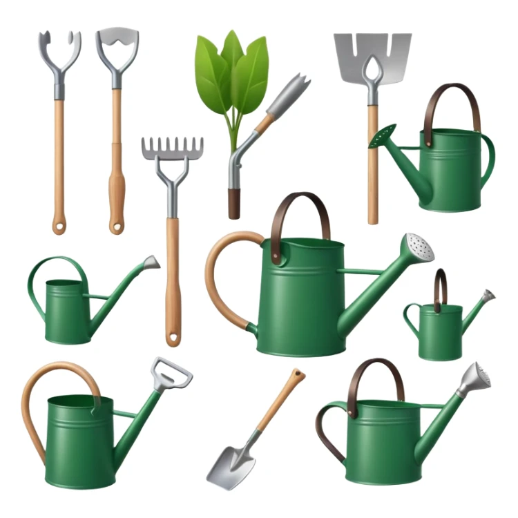 gardening tools collection with shovel rake watering can sticker
