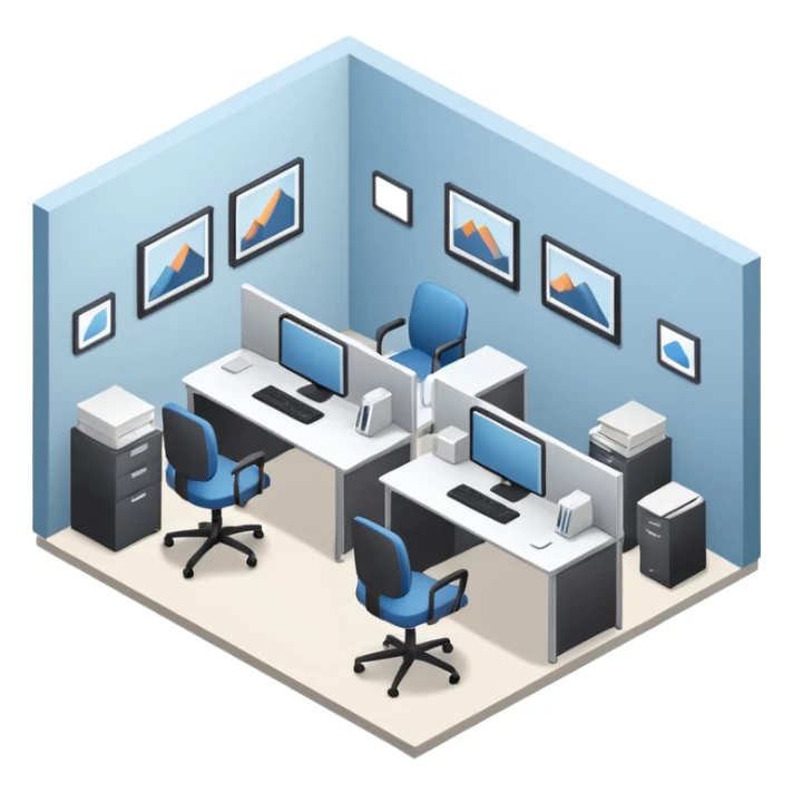 an office with several desks in an isometric style sticker