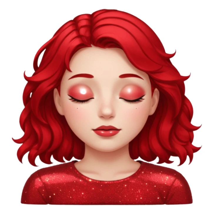 red glitter girl with closed eyes lying on the floor sticker