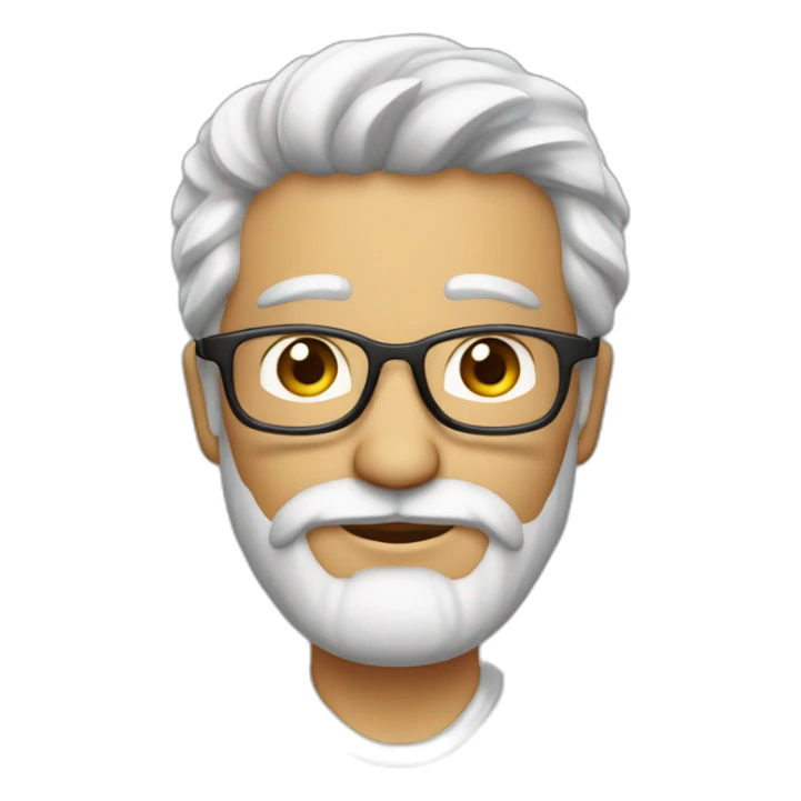 homem branco, 50 anos, cabelo e barba brancos, usando óculos de leitura e usando um jaleco branco sticker