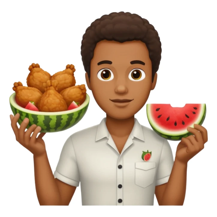 Black guy holding friend chicken and watermelon sticker