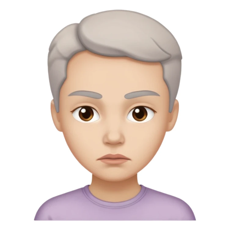 minimal flat emoji of an irritable face,
slightly furrowed eyebrows,
tight lips but not angry,
emotion restrained and subtle,
soft pastel warm-gray tones,
emotional but calm design,
modern female health app style,
transparent background,
vector illustration
 sticker