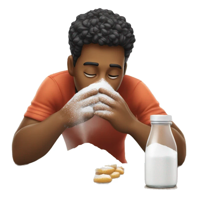 Person sniffing powdered sugar on a table  sticker