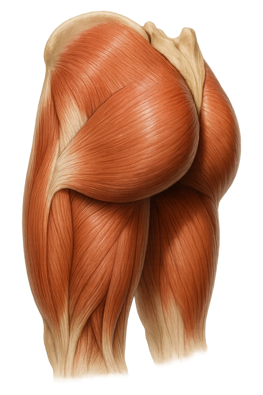 muscoli del gluteo anatomico, iperrealistico 4k, isolato su sfondo bianco sticker