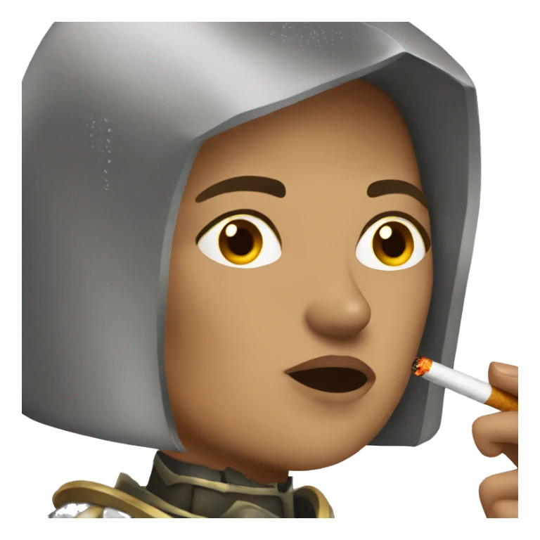 Worried woman wearing armor smoking a cigarette sticker
