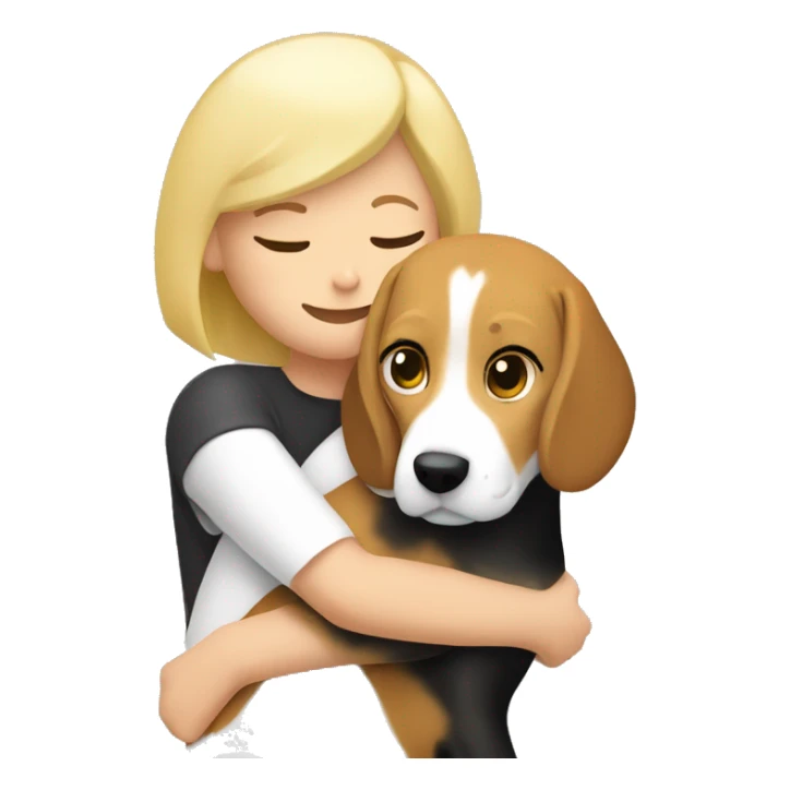 Beagle dog hugging a blonde girl with a bob sticker