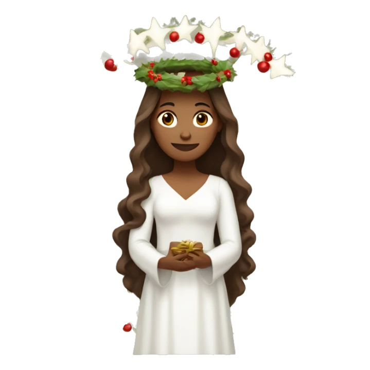 brown long haired women with white gown and advent wreath on the head sticker