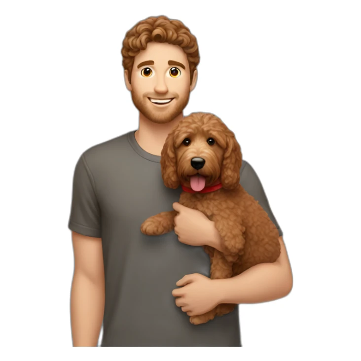 guy with brown hair holding red goldendoodle sticker