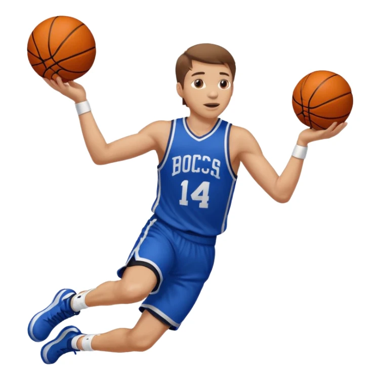 A white man with brown hair with one basketball, doing a layup sticker
