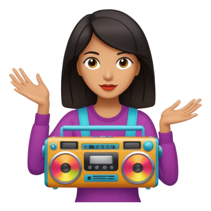 dar hair woman holding colorful boombox sticker