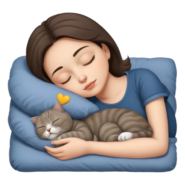Grey scottish fold cat and brunette woman sleeping  sticker