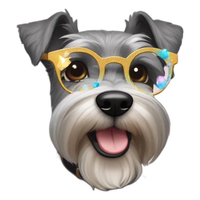 a cute schnauzer dog with New Year's celebration glasses that say 2024 sticker