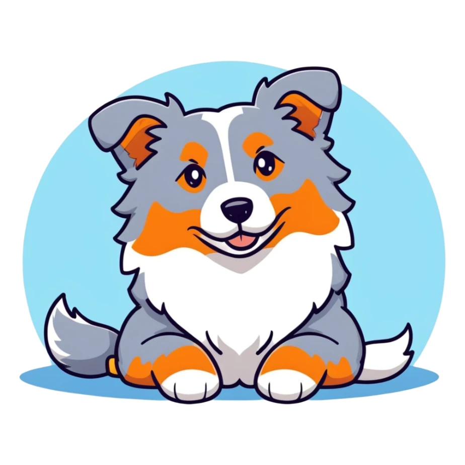 Merle Australian Shepherd dog laying down, spotted blue merle coat, fluffy fur sticker