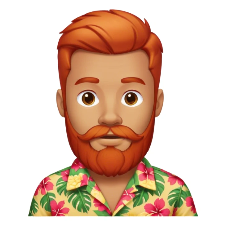 a man in a Hawaiian shirt, blond, about 45 with a red beard.  sticker