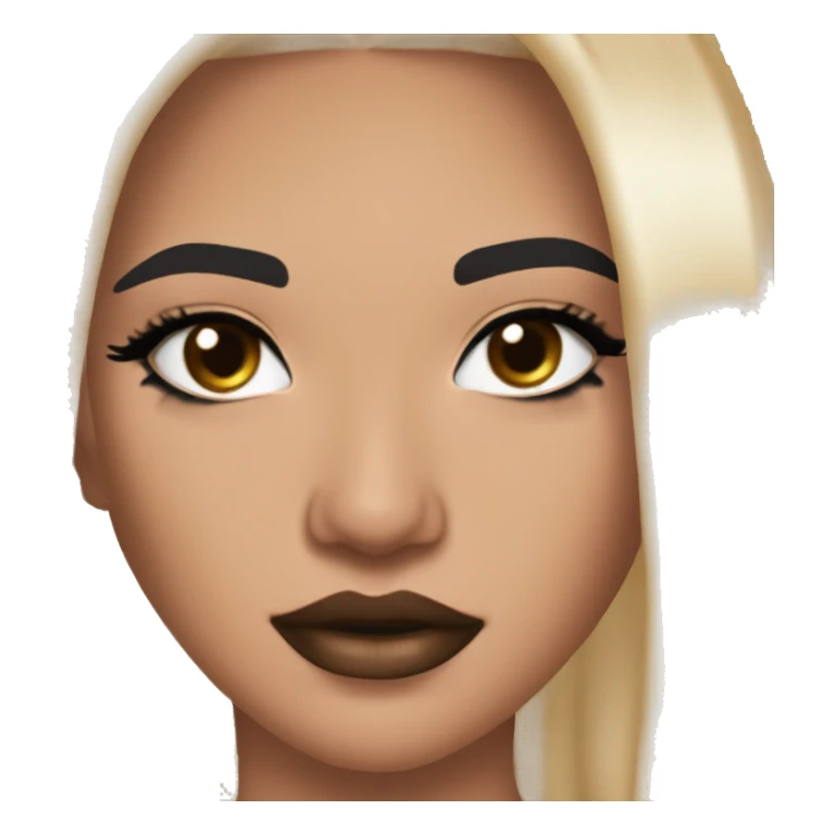 Maddy Perez euphoria show: warm brown eyes, bold black sharp eyeliner, sparkly rhinestones on eyes, dark arched brows, full nude-berry lips, light skin, high cheekbones, sleek dark brown long straight hair in ponytail.

 sticker