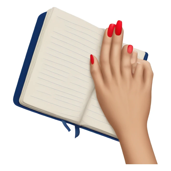 a hand with a red manicure holds a dark blue diary sticker