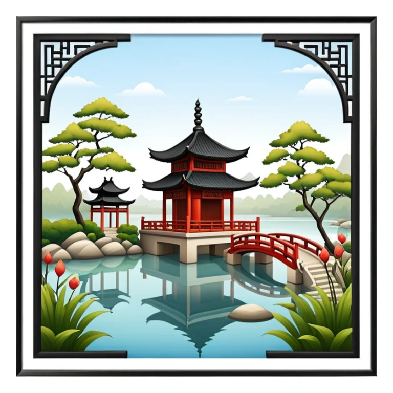 Chinese garden with pagoda and calm water sticker